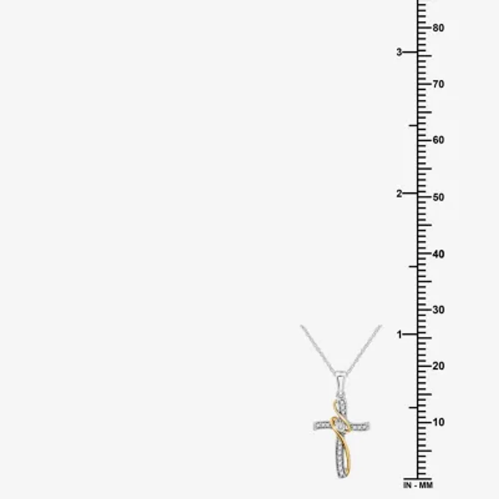 Womens 1/10 CT. T.W. Lab Grown White Diamond 10K Two Tone Gold Cross 18 Inch Pendant Necklace