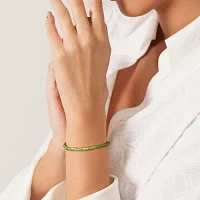 Womens Genuine Green Peridot 18K Gold Over Silver Beaded Bracelet