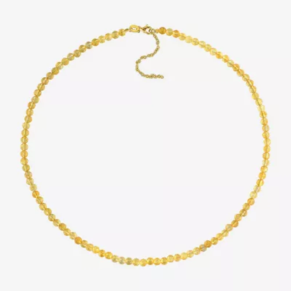 Womens Yellow Citrine 18K Gold Over Silver 17 Inch Beaded Necklace