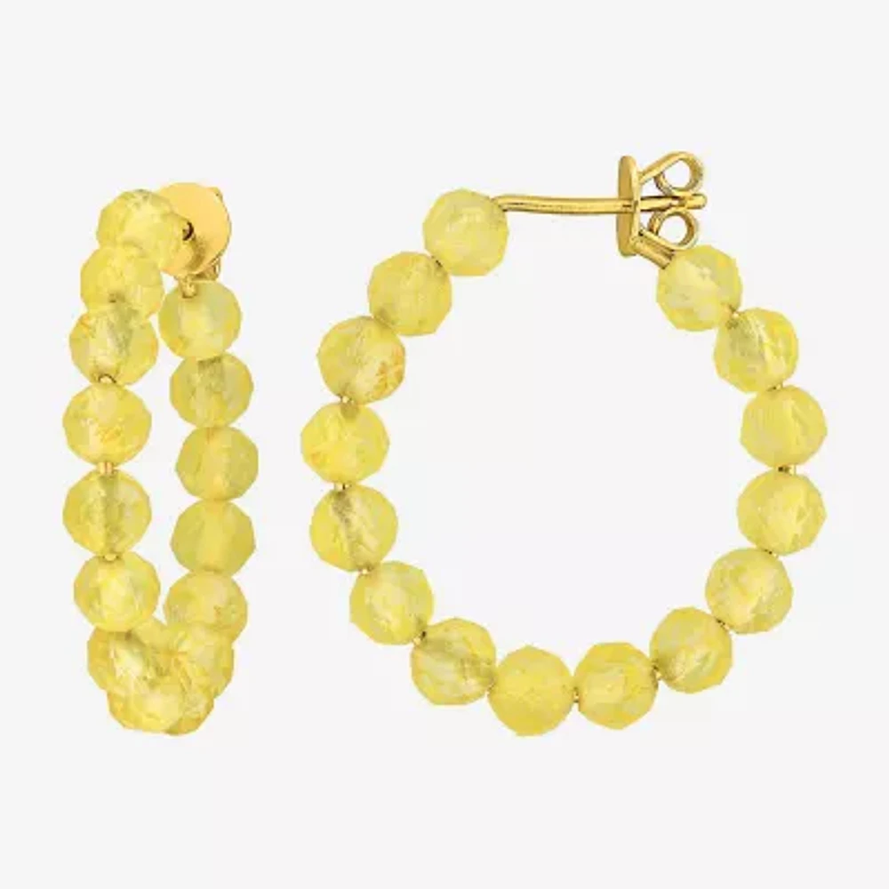 Womens Genuine Yellow Citrine 18K Gold Over Silver 26mm Hoop Earrings