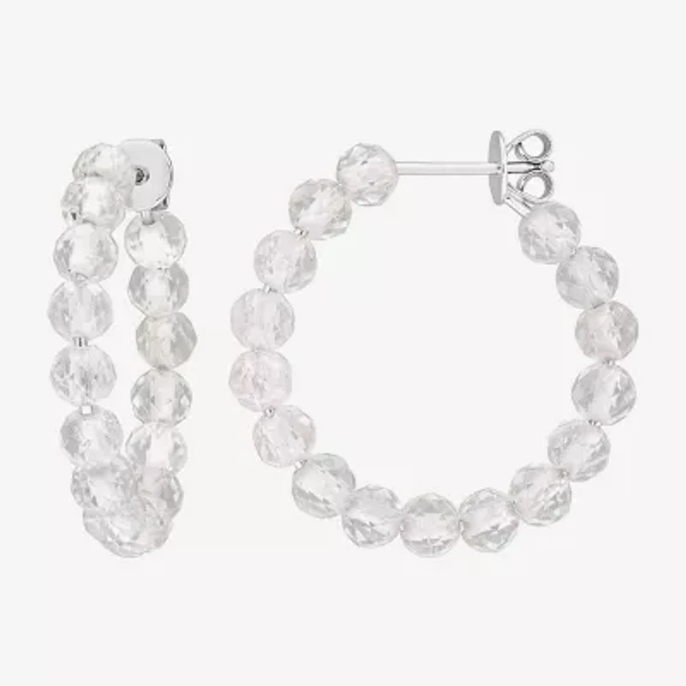 Womens Genuine White Topaz Sterling Silver 26mm Hoop Earrings