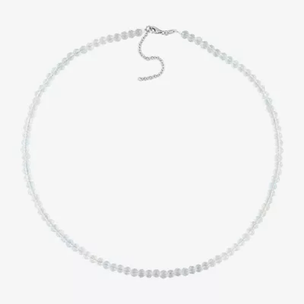 Womens White Topaz Sterling Silver 17 Inch Beaded Necklace