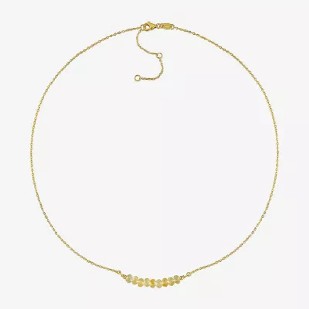 Womens Yellow Citrine 18K Gold Over Silver 16 1/2 Inch Beaded Necklace