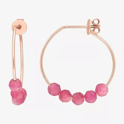 Womens Genuine Pink Tourmaline 18K Rose Gold Over Silver 26mm Hoop Earrings