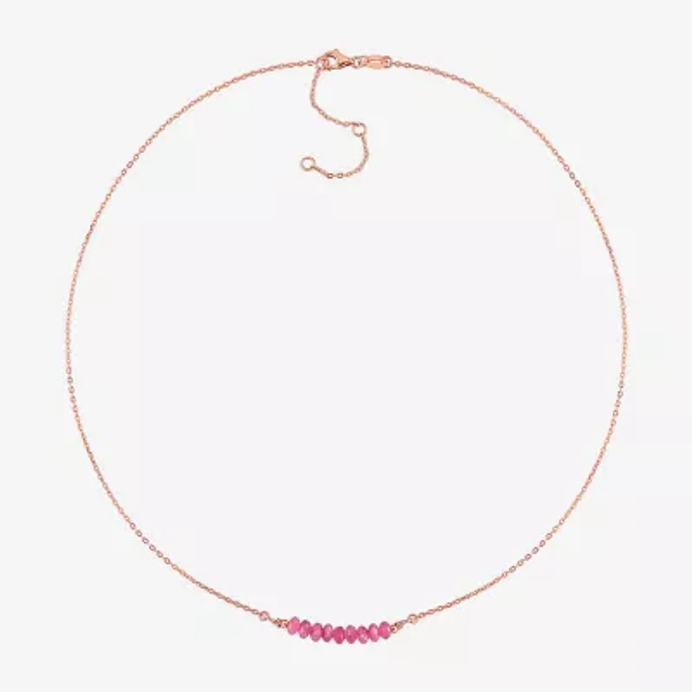 Womens Pink Tourmaline 18K Rose Gold Over Silver 16 1/2 Inch Beaded Necklace