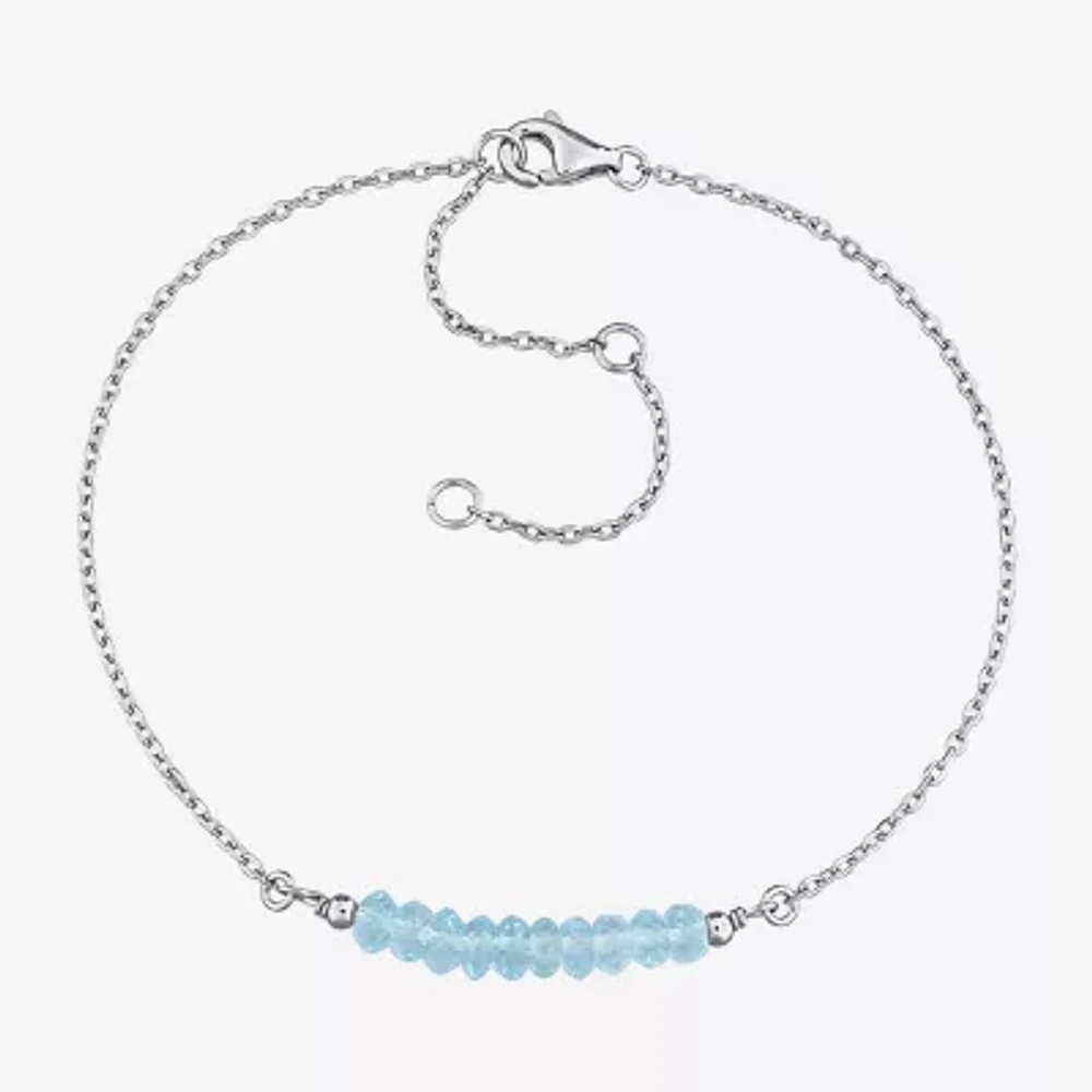 Womens Genuine Blue Topaz Sterling Silver Beaded Bracelet