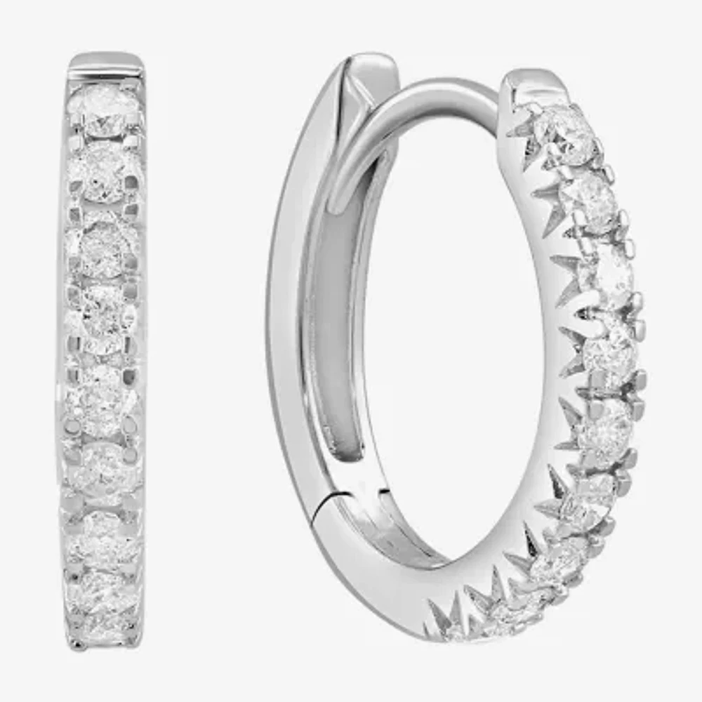 Effy Womens 1/4 CT. T.W. Natural White Diamond 14K White Gold 12.4mm Hoop Earrings