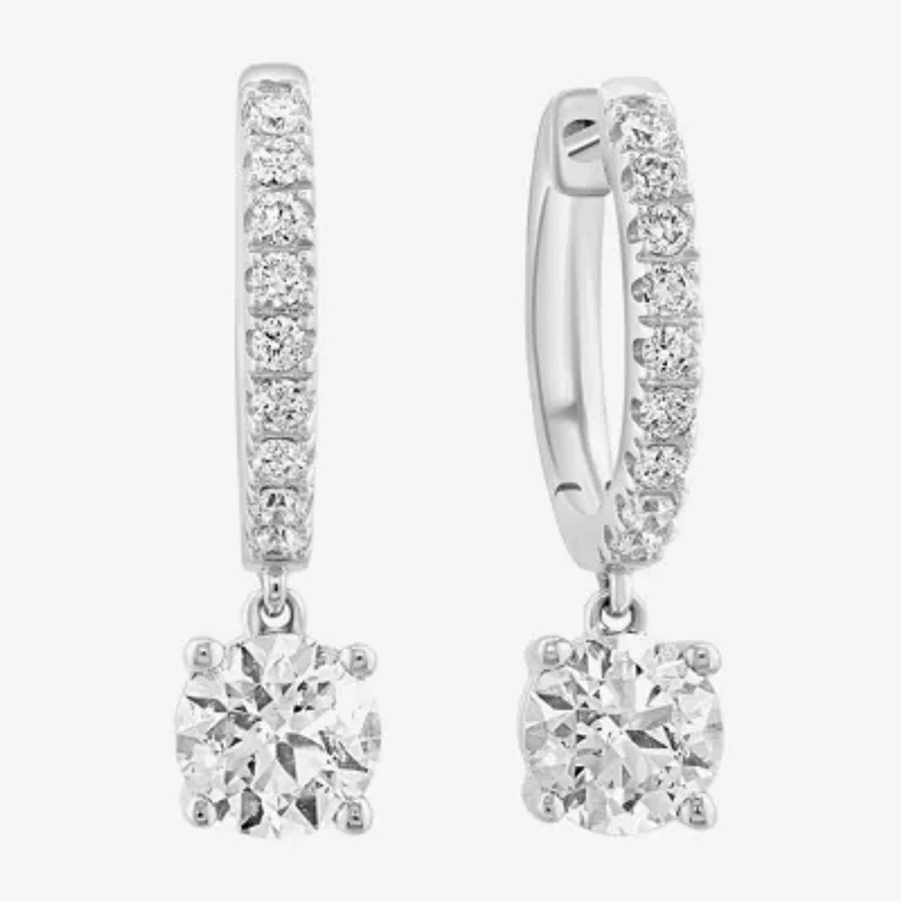 Effy (G /Si1) Womens 1 3/4 CT. T.W. Lab Grown White Diamond 14K White Gold 90mm Round Hoop Earrings