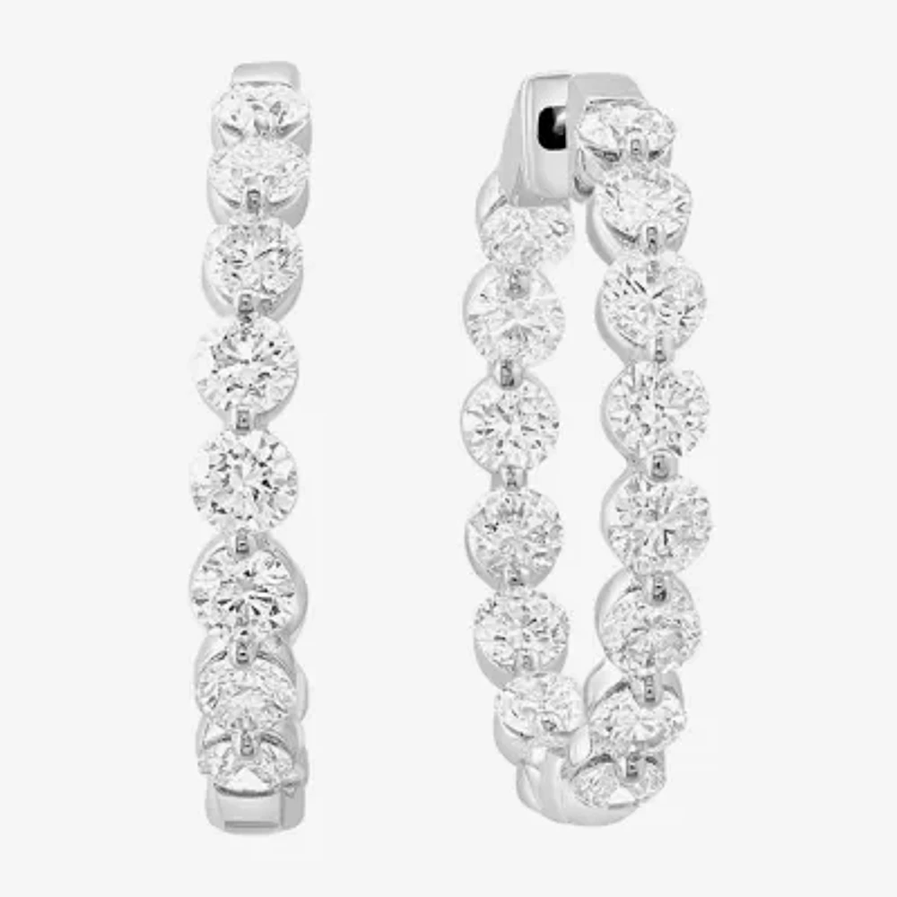 Effy (G /Si1) Womens 3 CT. T.W. Lab Grown White Diamond 14K White Gold 90mm Hoop Earrings