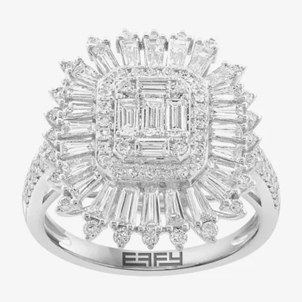 Effy (G / Si1) Womens 1 1/2 CT. T.W. Lab Grown White Diamond 14K Gold Cushion Halo Cocktail Ring