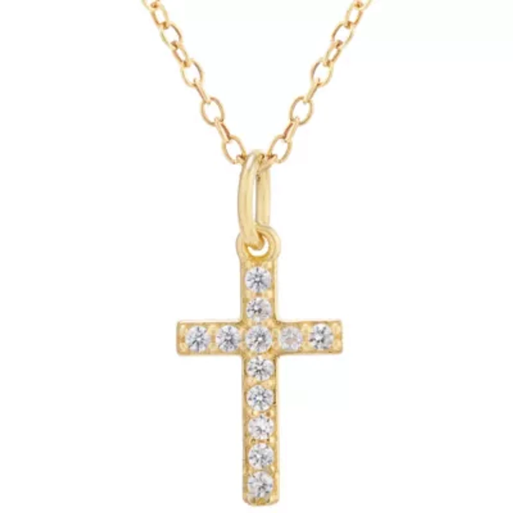Silver Treasures Womens Cubic Zirconia 14K Gold Over Silver Cross 18 Inch Pendant Necklace