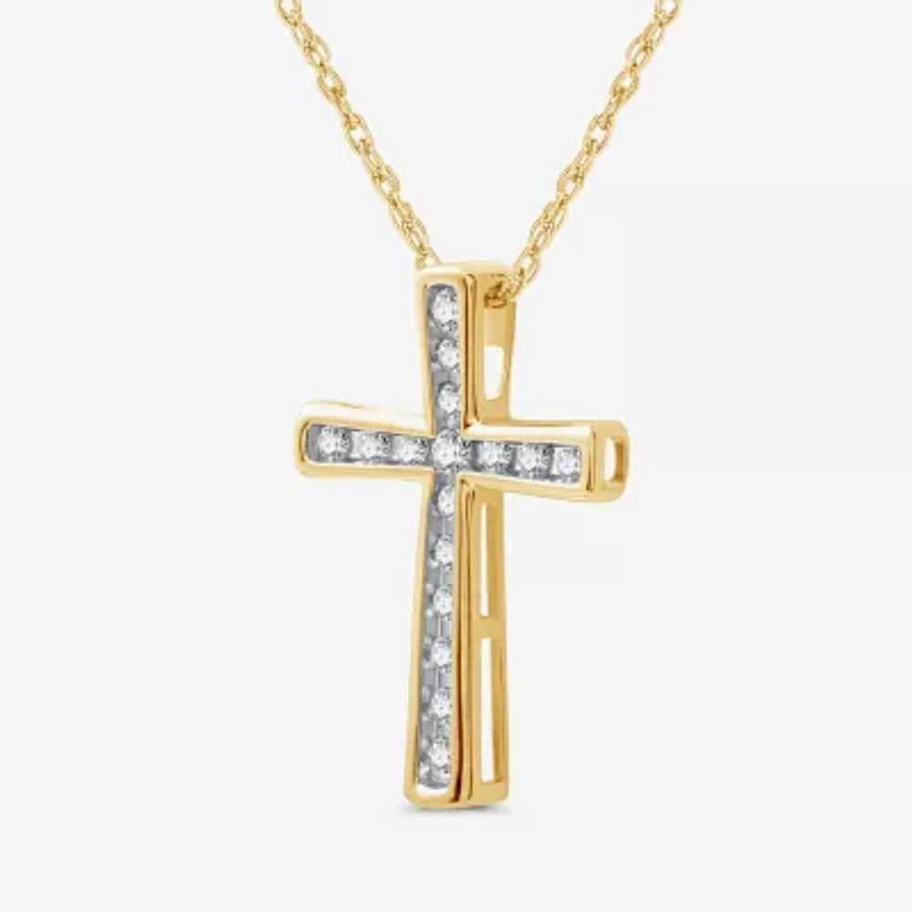 Womens 1/4 CT. T.W. Lab Grown White Diamond 14K Gold Over Silver Sterling Silver Cross 18 Inch Pendant Necklace