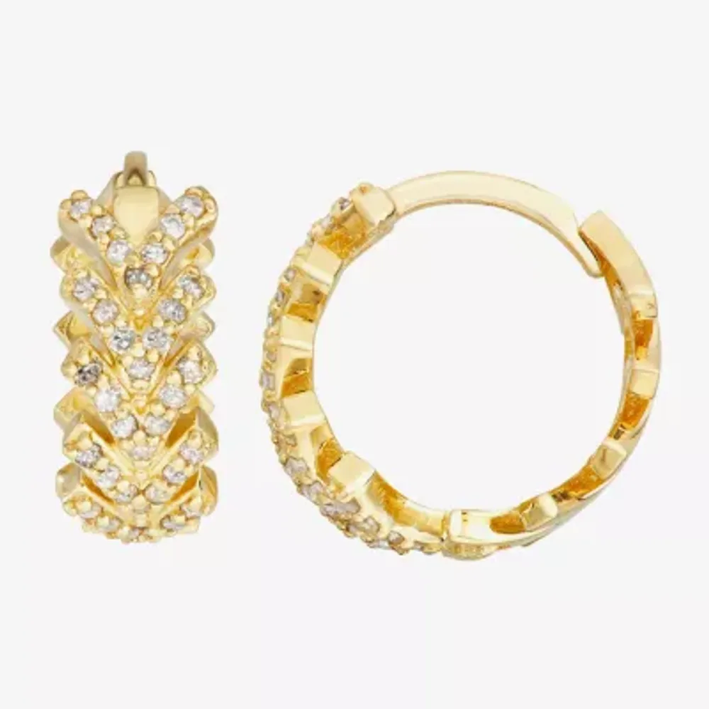 Womens 1/5 CT. Natural White Diamond 10K Gold 12.5mm Hoop Earrings