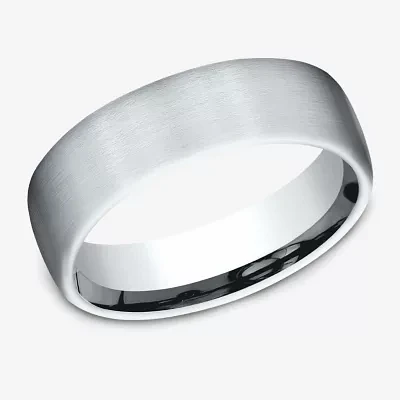 Mens 6.5MM 10K White Gold Wedding Band