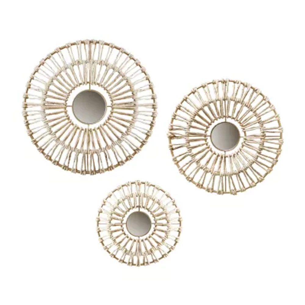 Madison Park Ella Round Natural Fiber And Mirror 3-pc. Wall Art Set
