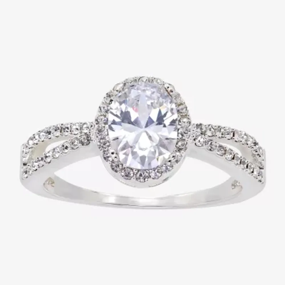 Sparkle Allure Womens Cubic Zirconia Pure Silver Over Brass Oval Halo Engagement Ring