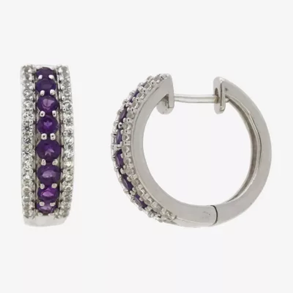 Womens Genuine Purple Amethyst Sterling Silver 21.5mm Hoop Earrings