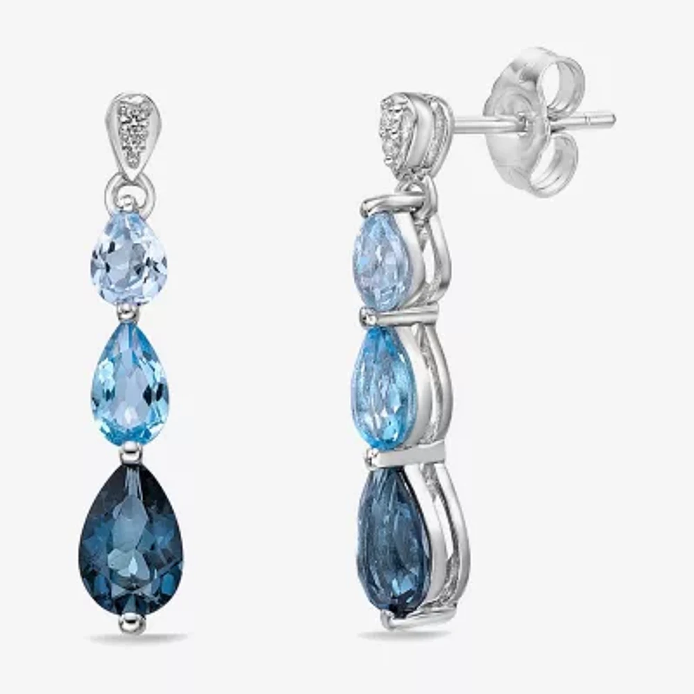 Womens Genuine Blue Topaz Sterling Silver Pear Drop Earrings