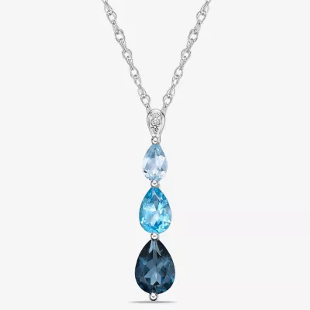 Womens Genuine Blue Topaz Sterling Silver Pear 18 Inch Pendant Necklace