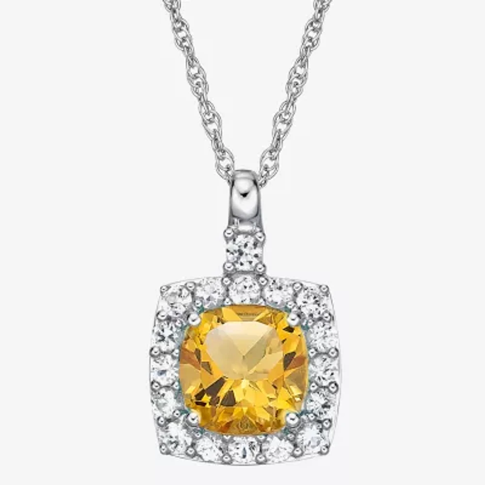 Womens Genuine Yellow Citrine Sterling Silver 18 Inch Pendant Necklace