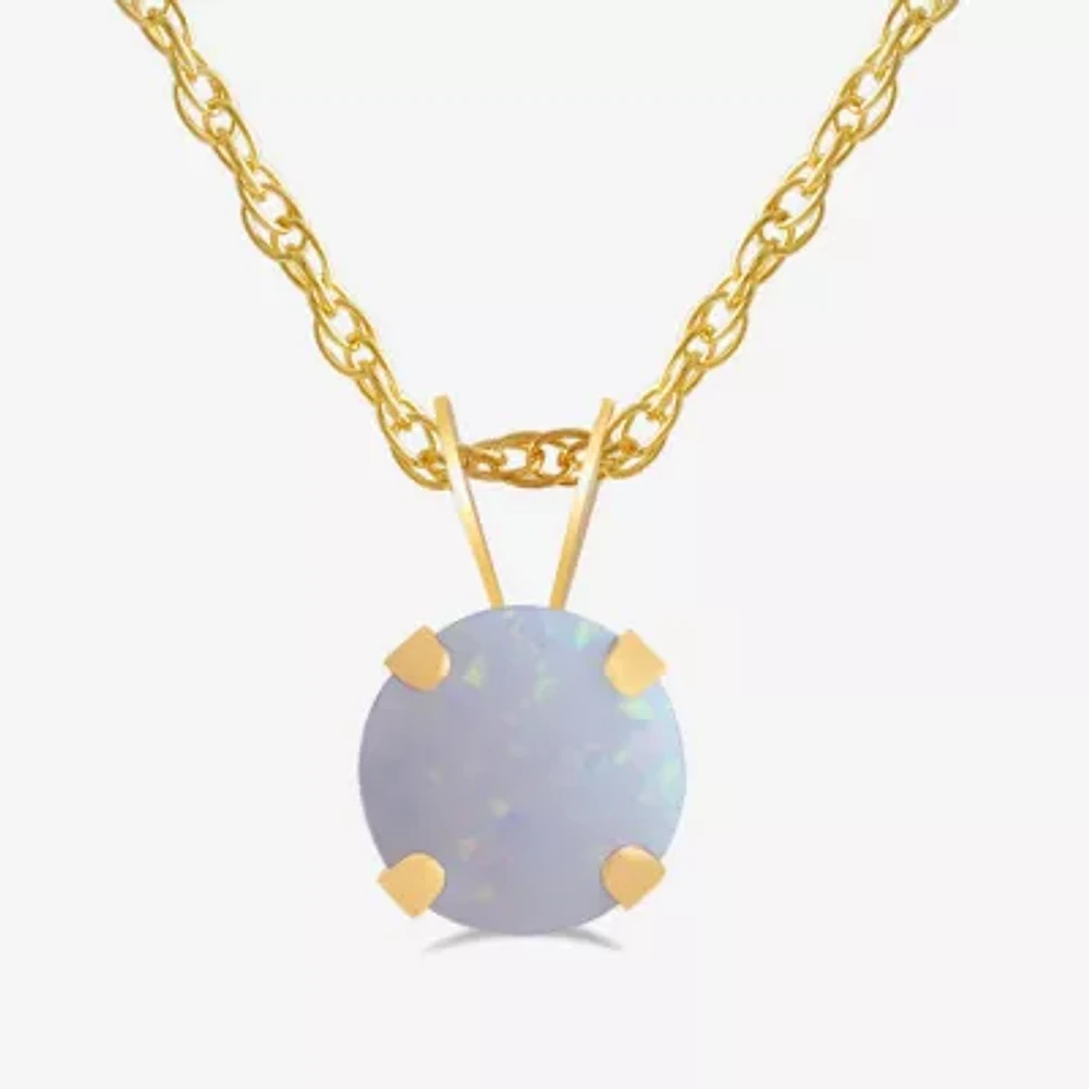 Womens Gemstone 10K Gold 4MM Round Pendant Necklace