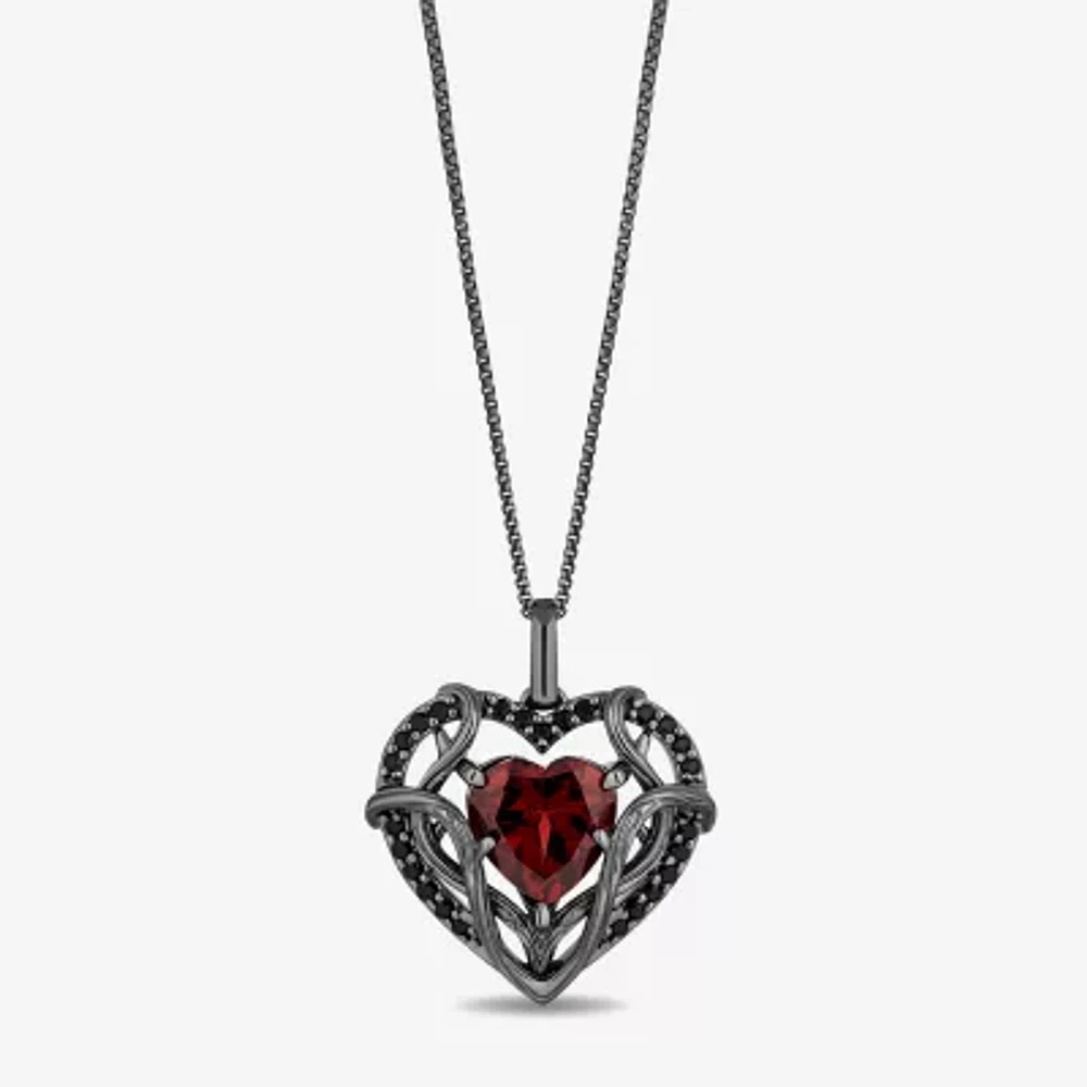 Enchanted Disney Fine Jewelry Villains Womens 1/5 CT. Genuine Red Garnet Sterling Silver Heart 18 Inch Pendant Necklace