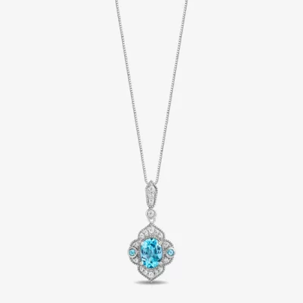 Enchanted Disney Fine Jewelry Womens 1/6 CT. T.W. Genuine Blue Topaz Sterling Silver 18 Inch Pendant Necklace