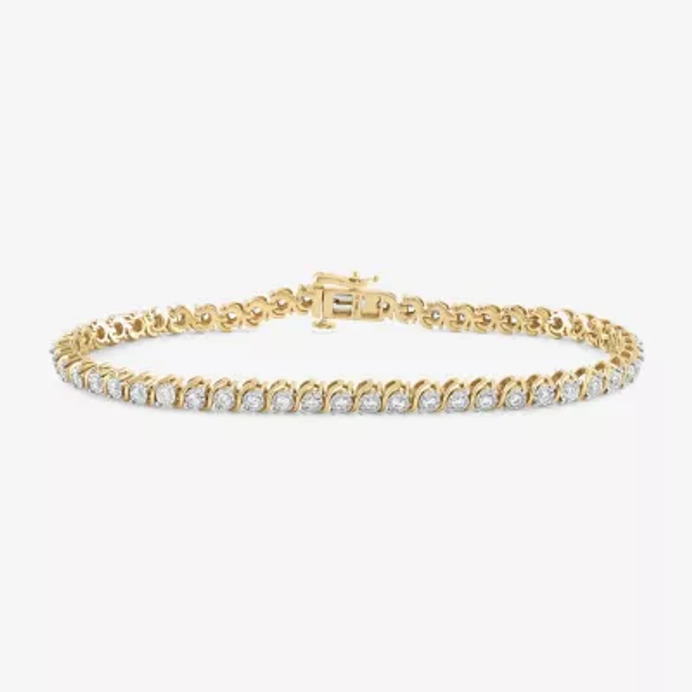 (H / I1-I2) Womens 1 CT. T.W. Lab Grown White Diamond 14K Gold Over Silver 7.25 Inch Tennis Bracelet