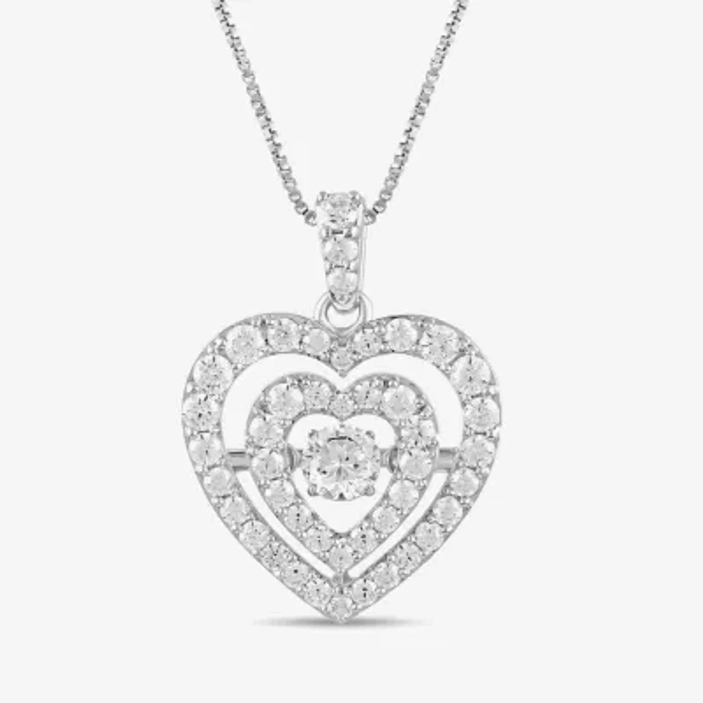 Womens 1 CT. T.W. Lab Grown White Diamond Sterling Silver Heart 18 Inch Pendant Necklace