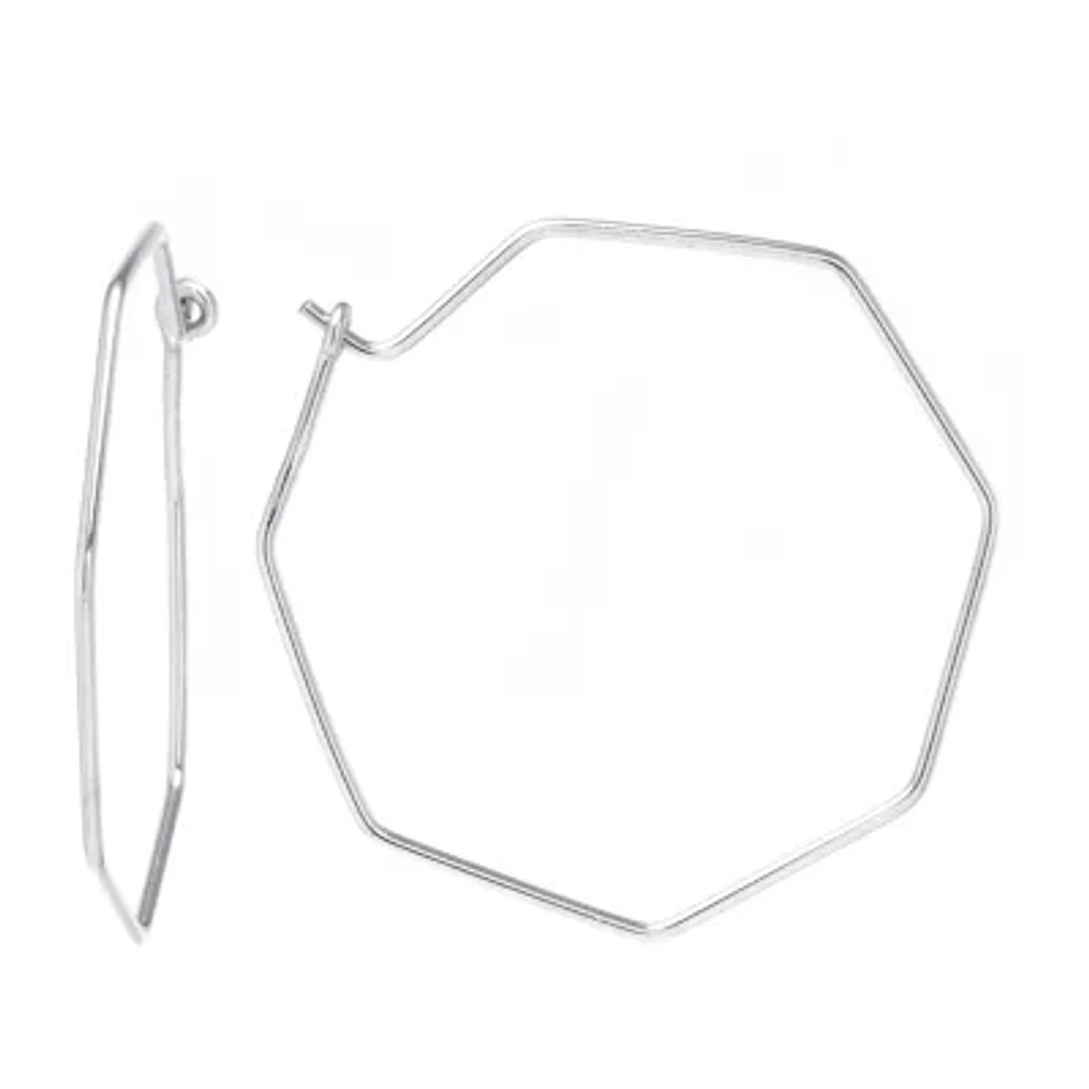 Silver Treasures Womens Sterling Silver 40mm Hoop Earrings