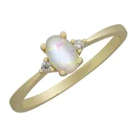 Silver Treasures Womens White Opal 14K Gold Over Oval Delicate Cocktail Ring
