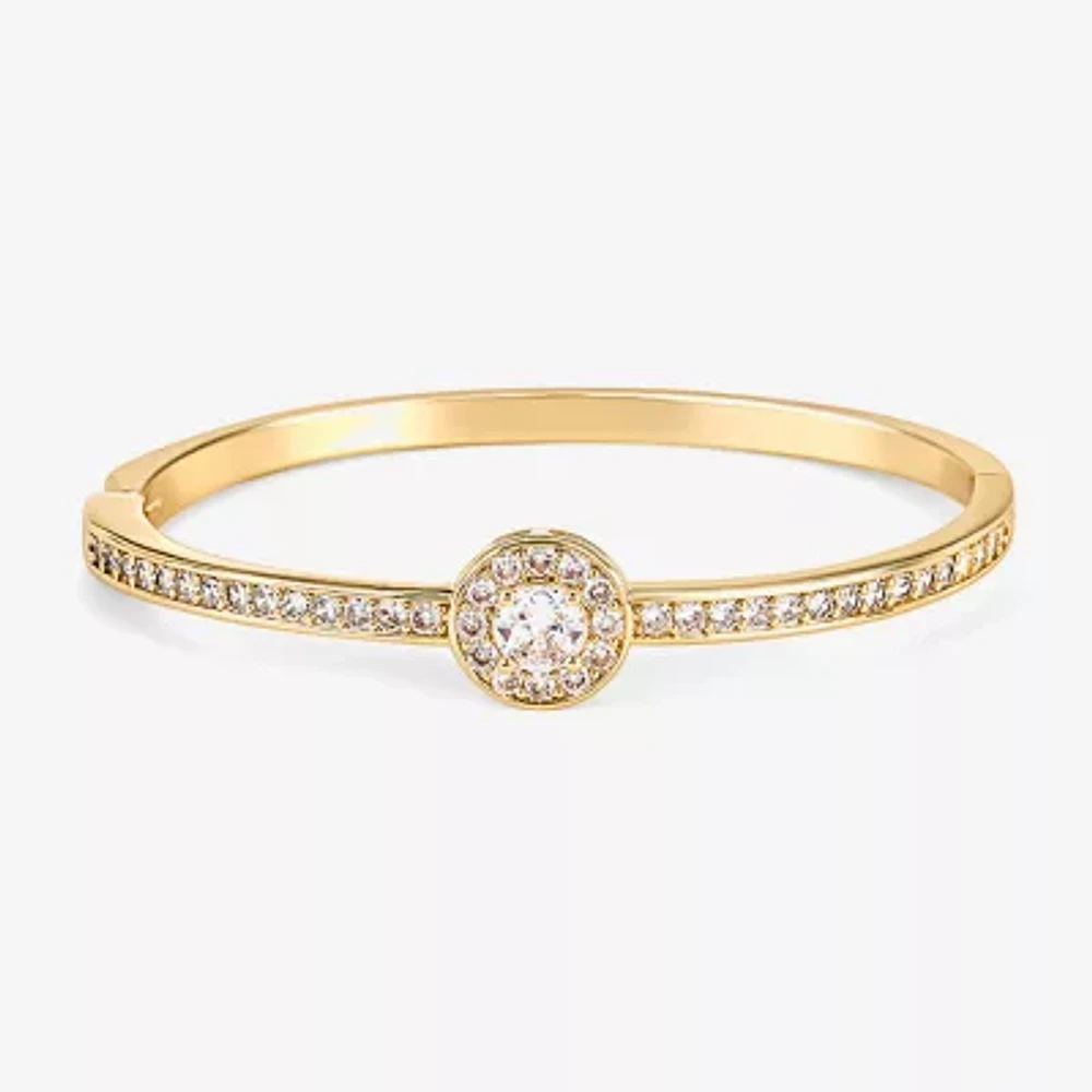 Sparkle Allure Halo Womens Cubic Zirconia 18K Gold Over Brass Round Bangle Bracelet