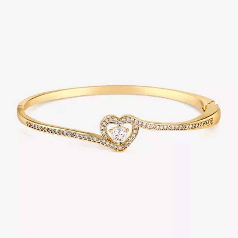 Sparkle Allure Womens Cubic Zirconia 18K Gold Over Brass Heart Bangle Bracelet