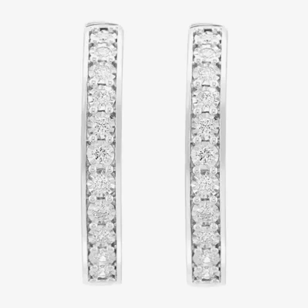 Effy (G / Si1) Womens 1 CT. T.W. Lab Grown White Diamond Sterling Silver 1.3mm Hoop Earrings