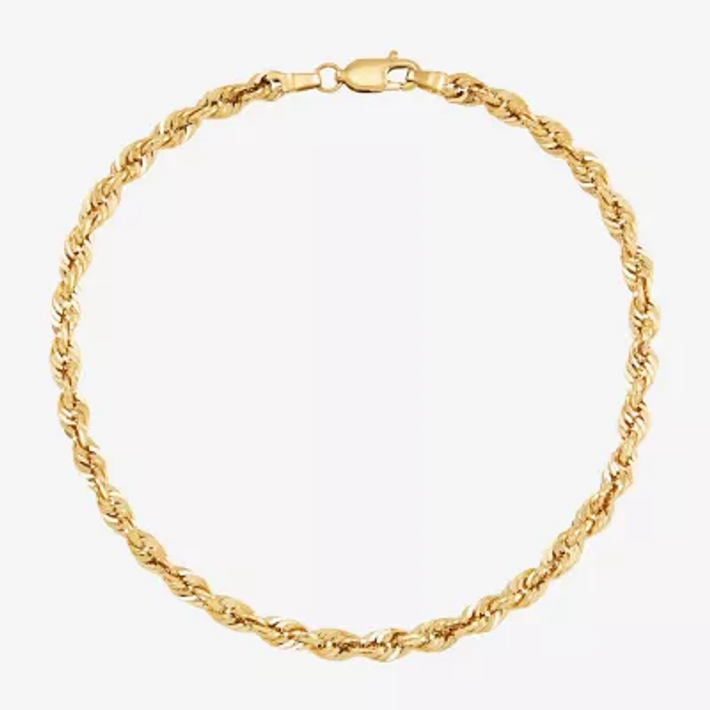 Womens 14K Gold 8 1/2 Inch Hollow Rope Chain Bracelet