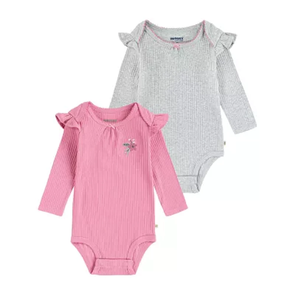 Huggies Baby Girls Crew Neck Long Sleeve Rib 2-pc. Bodysuit