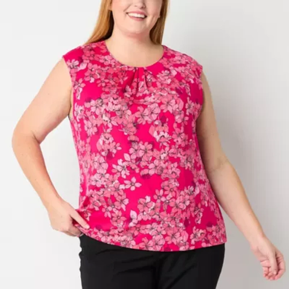 Liz Claiborne Texture Tee Womens Round Neck Short Sleeve Plus Blouse
