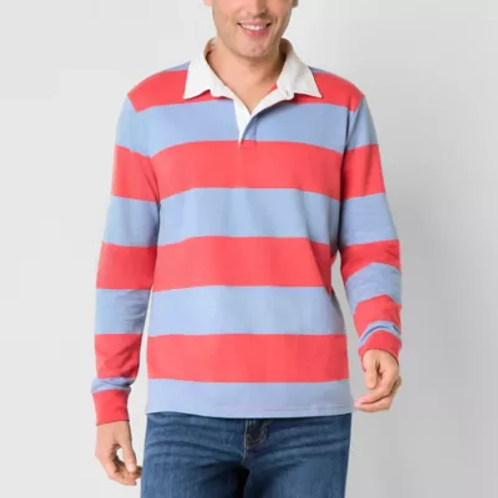 St. John's Bay Frech Terry Rugby Mens Classic Fit Long Sleeve