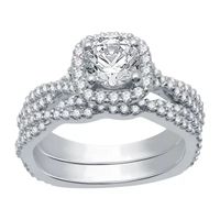 (H-I / Si1-Si2) Womens 1 5/8 CT. T.W. Lab Grown White Diamond 14K Gold Side Stone Halo Engagement Ring
