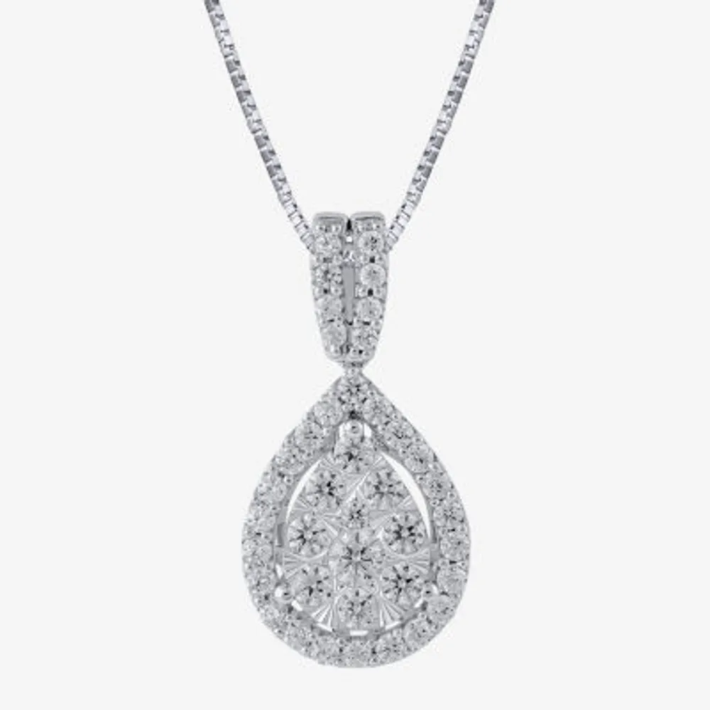 Diamond Blossom (H-I / I1) Womens 1 CT. T.W. Lab Grown White Diamond 10K White Gold Pear 18 Inch Pendant Necklace