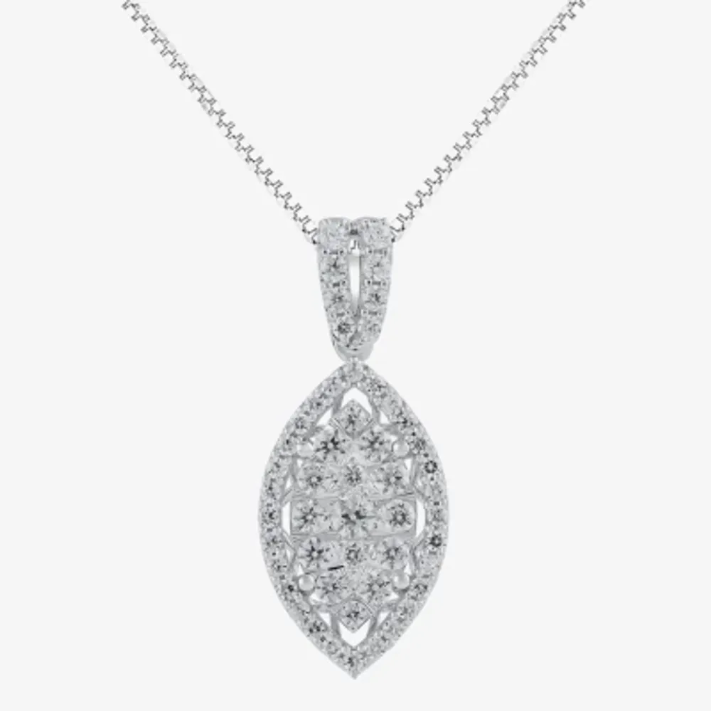 Diamond Blossom (H-I / I1) Womens 1 CT. T.W. Lab Grown White Diamond 10K White Gold 18 Inch Pendant Necklace