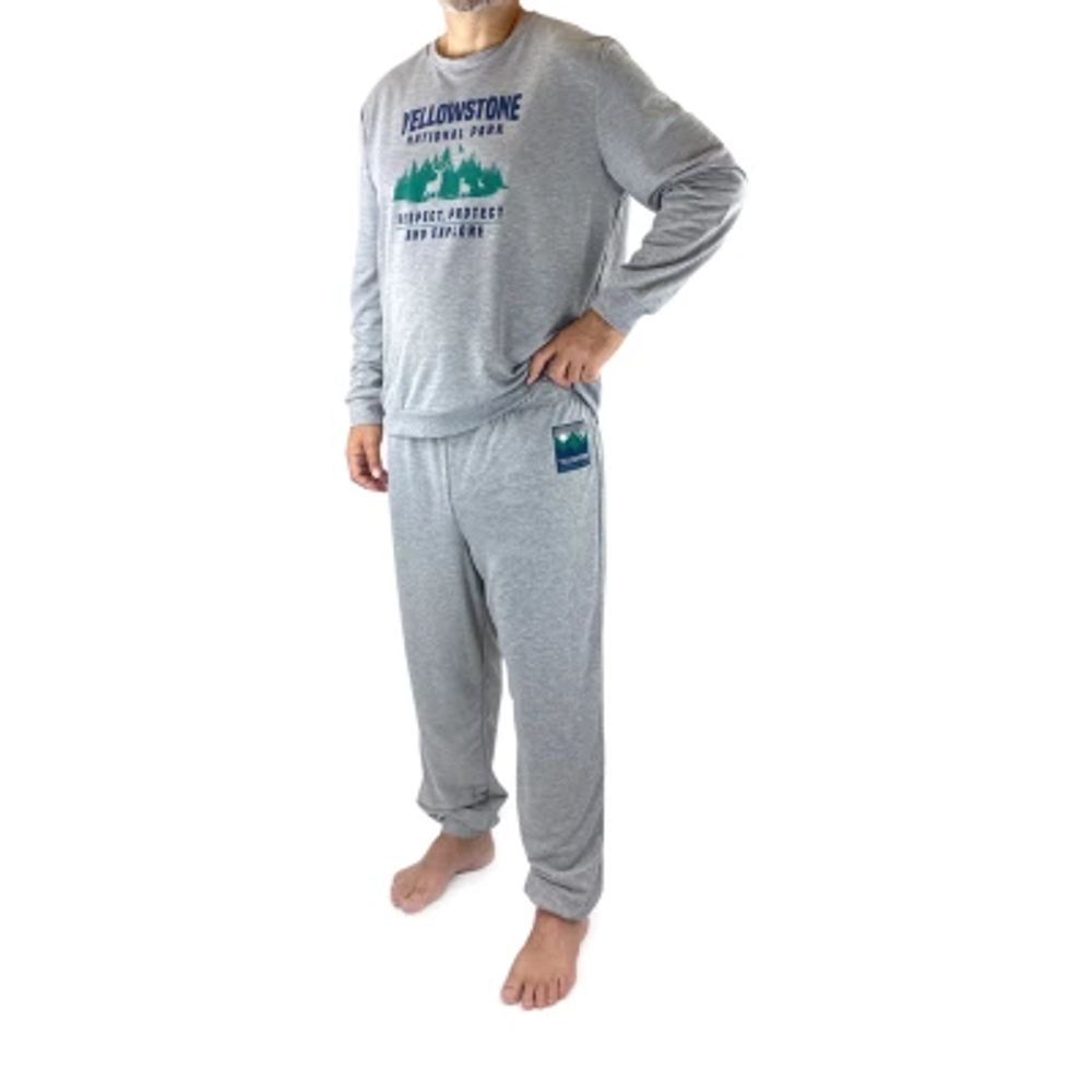Mens Round Neck Long Sleeve 2-pc. Pajama Sets