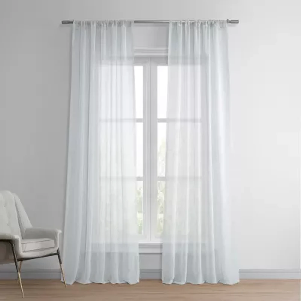 Exclusive Fabrics & Furnishing Solid Faux Linen Rod Pocket Sheer Single Curtain Panel