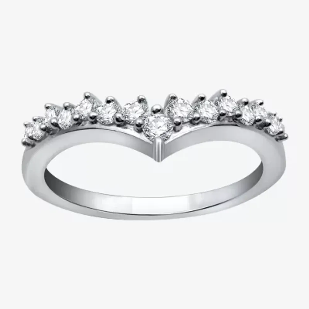 (H-I / I1) Womens 1/3 CT. T.W. Lab Grown White Diamond 10K Gold Chevron Wedding Band