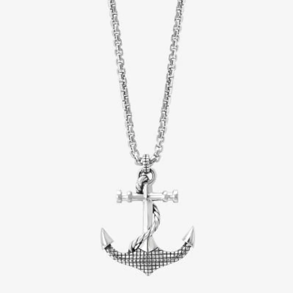 Effy Mens Sterling Silver Anchor 22 Inch Pendant Necklace