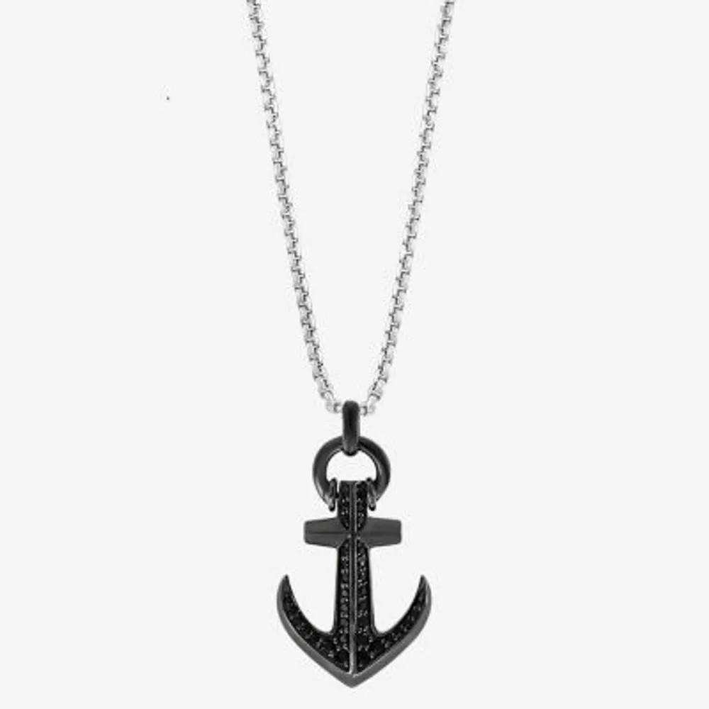Effy Mens Genuine Black Sapphire Sterling Silver Anchor 22 Inch Pendant Necklace