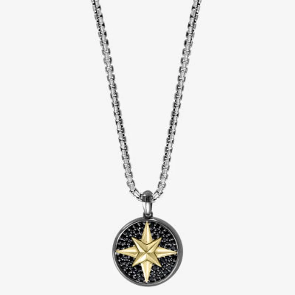 Effy North Star Mens Genuine Black Spinel 14K Gold Over Silver Sterling Silver Star 22 Inch Pendant Necklace