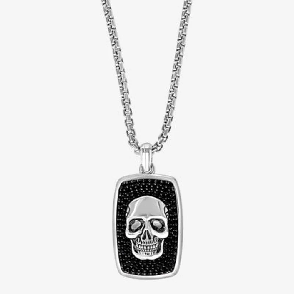 Effy Mens Genuine Black Spinel Sterling Silver Skull 22 Inch Pendant Necklace
