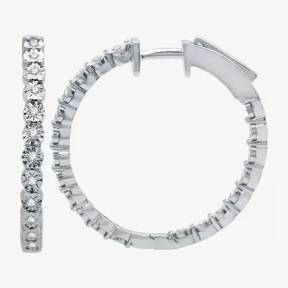(H-I / I1) Womens 1/4 CT. T.W. Lab Grown Diamond Sterling Silver 24.9mm Hoop Earrings
