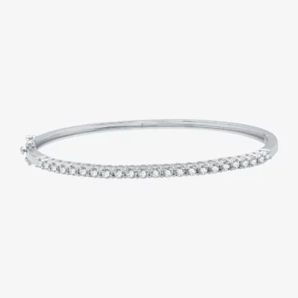 (H-I / I1) Womens 1 CT. T.W. Lab Grown White Diamond Sterling Silver Bangle Bracelet